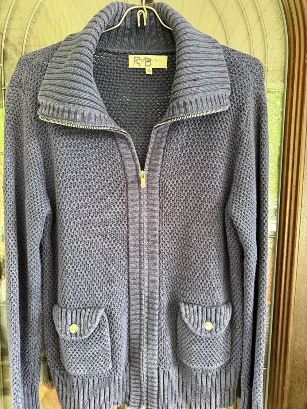 Jones New York Navy Zip-Front Knit Cardigan